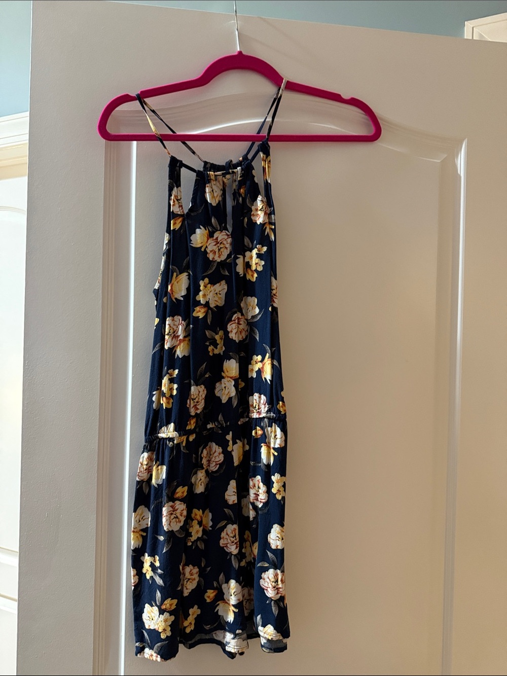 Aeropostale Navy Floral Halter Sundress with Yellow Flowers
